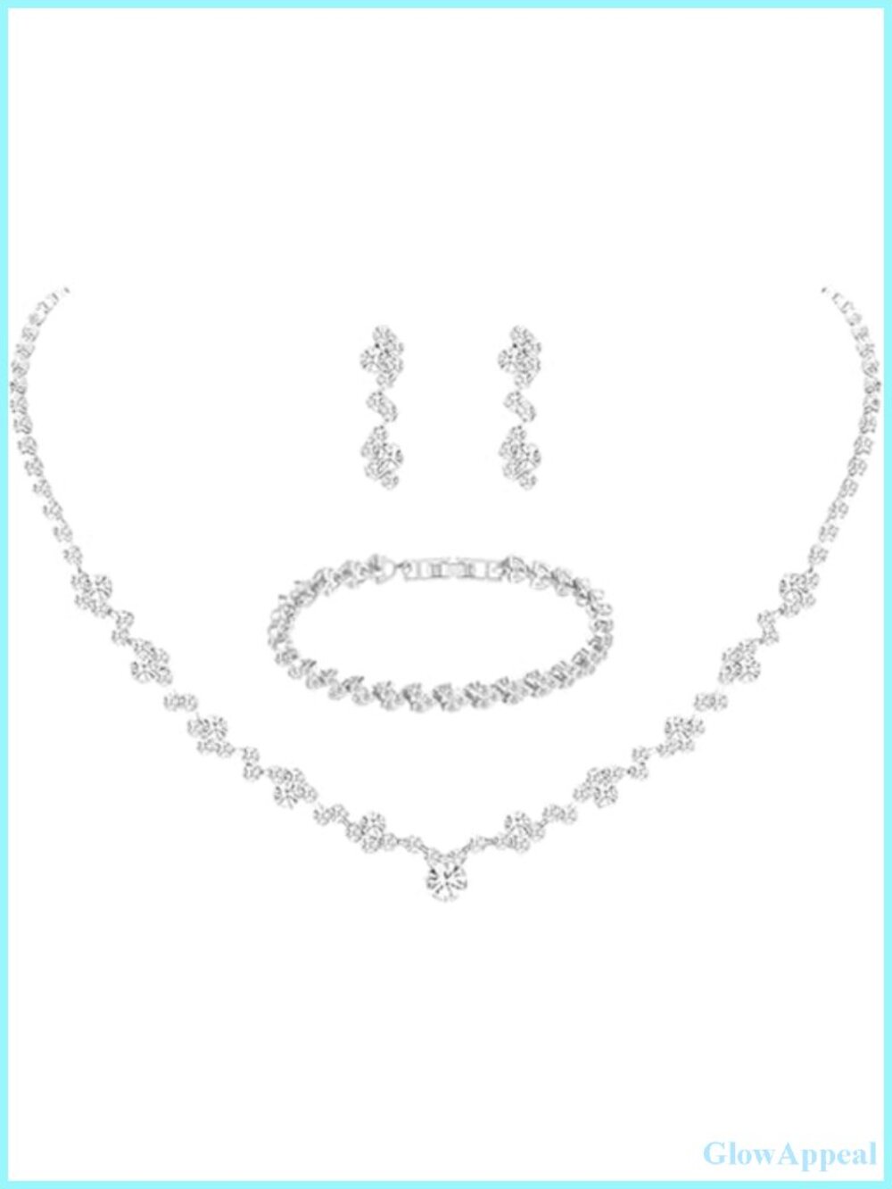 Crystal Bridal Jewelry Set Teardrop Dangle Earrings Rhinestone Party Necklace